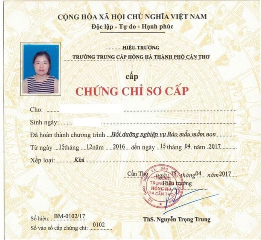 Mẫu chứng chỉ bảo mẫu tại Việt Nam