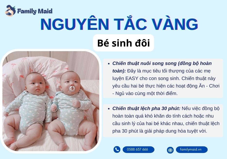 Nguyên tắc luyện EASY cho bé sinh đôi