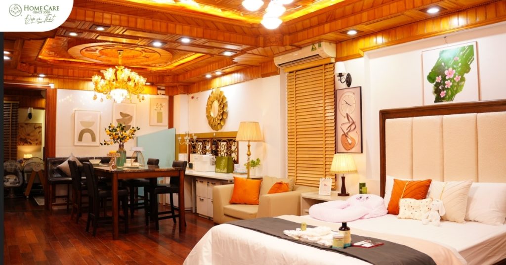 Trung tâm ở cữ Cầu Giấy Home Care Luxury: nghỉ dưỡng 5 sao, chăm sóc mẹ bé 24/7, dinh dưỡng cữ và phục hồi sau sinh toàn diện.